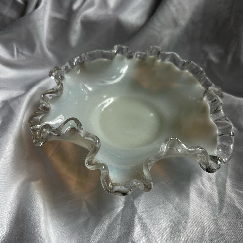 Vintage Fenton silver crest vase/Opalescent bowl